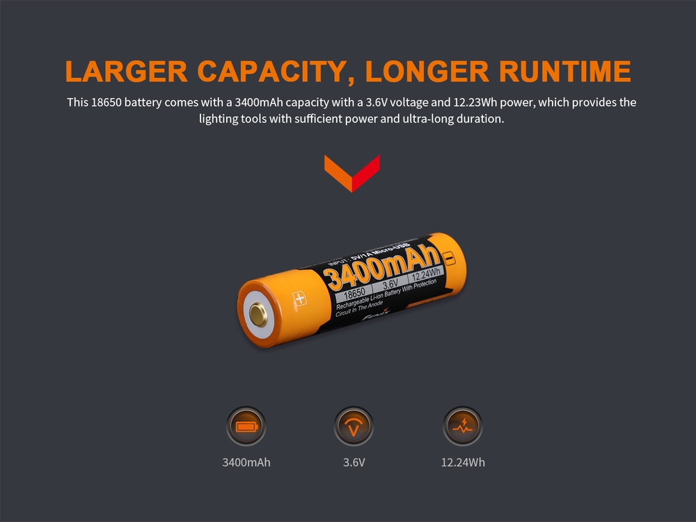 Baterai Lithium-ion Fenix ARB-L18-3400U 18650 dengan port USB