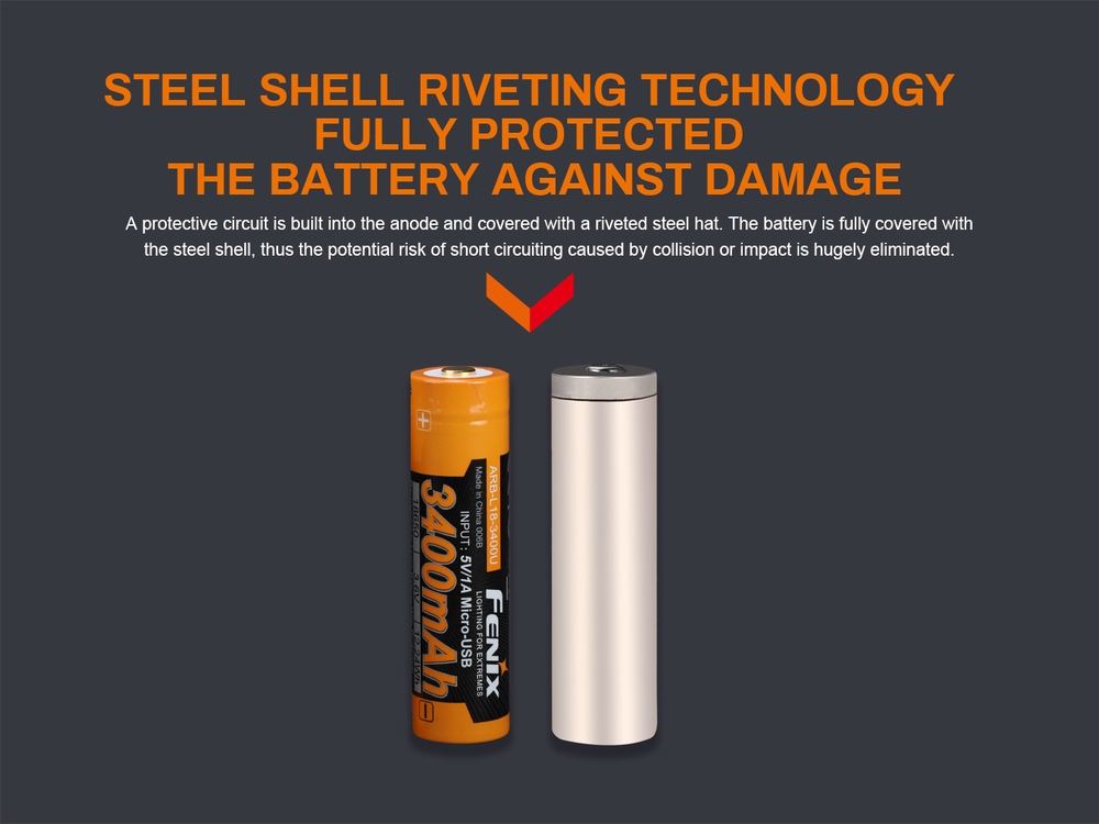 Baterai Lithium-ion Fenix ARB-L18-3400U 18650 dengan port USB