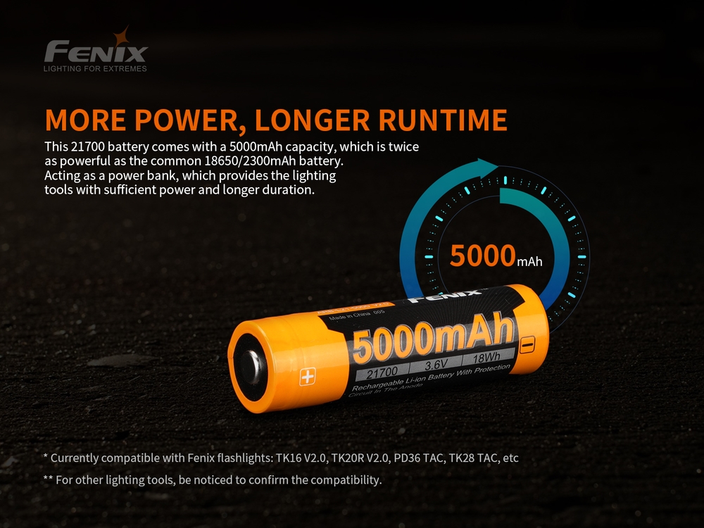 Fenix ARB-L21-5000 V2.0 5000mAh 21700 battery