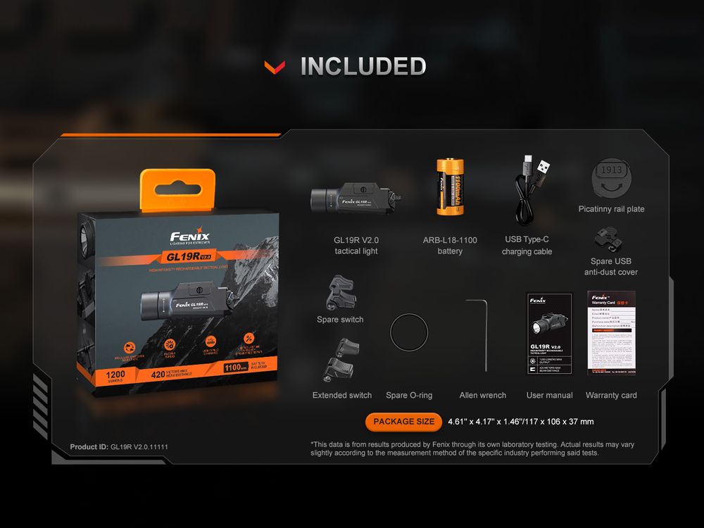 Fenix GL19R V2.0 Rechargeable Tactical WML Flashlight 1200 lumens