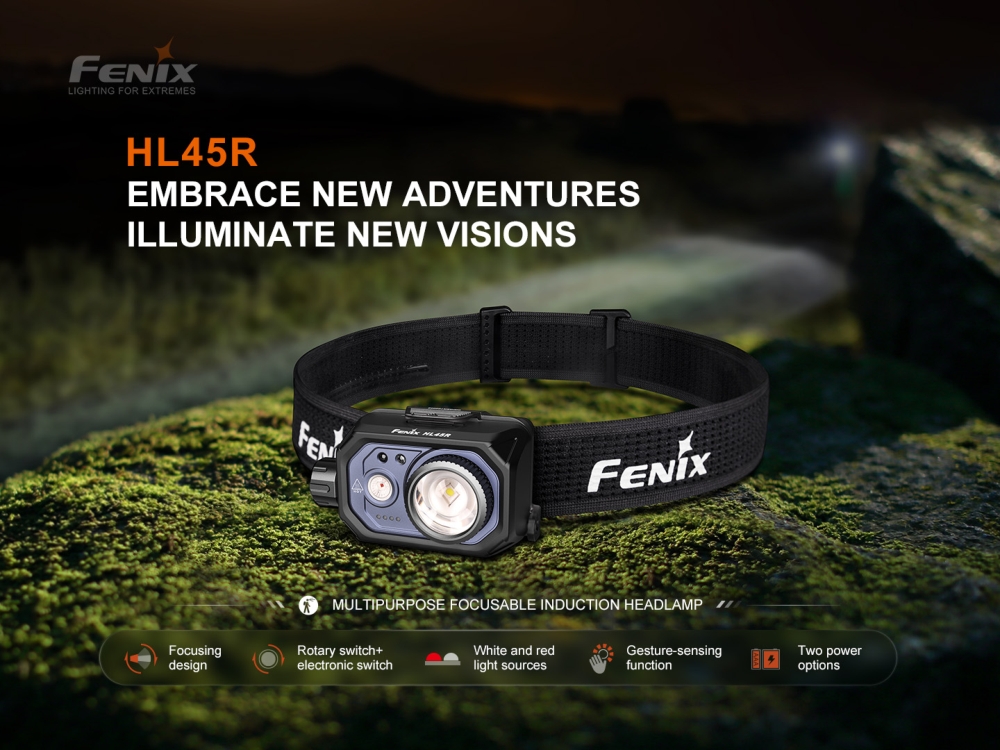 Senter Kepala Fenix HL45R dengan Sensor Gerakan, adjustable focus