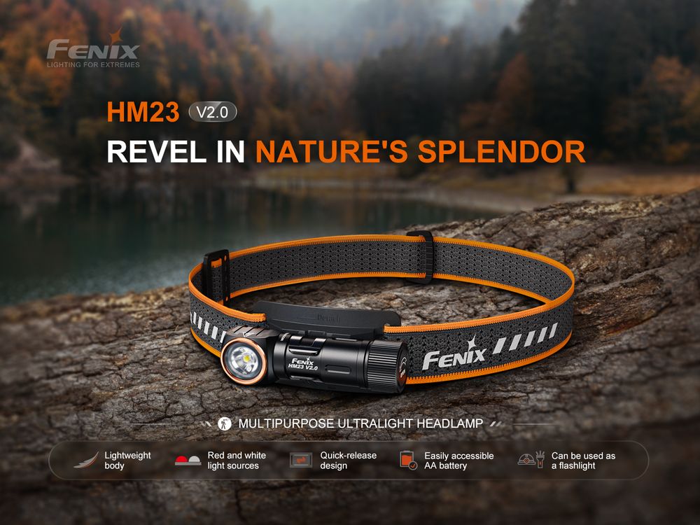 Fenix HM23 V2.0 Senter Kepala Ultralight dengan Sumber Cahaya Putih dan Merah