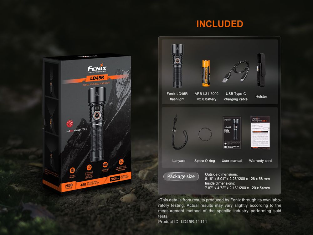 Senter LED Fenix LD45R Digital Focusing output 2800 lumens, tahan air, untuk petualangan outdoor