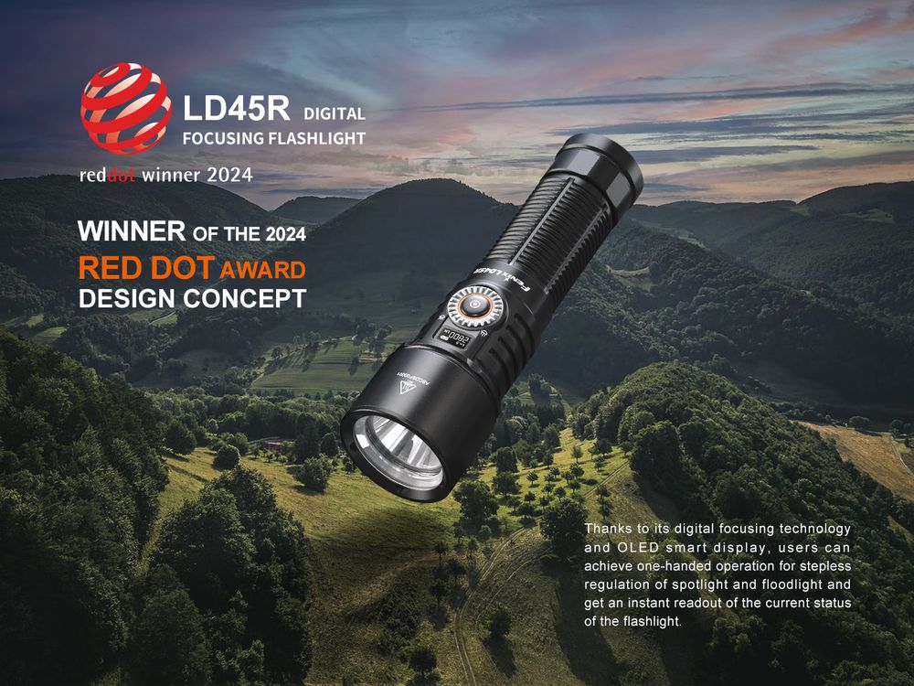 Senter LED Fenix LD45R Digital Focusing output 2800 lumens, tahan air, untuk petualangan outdoor