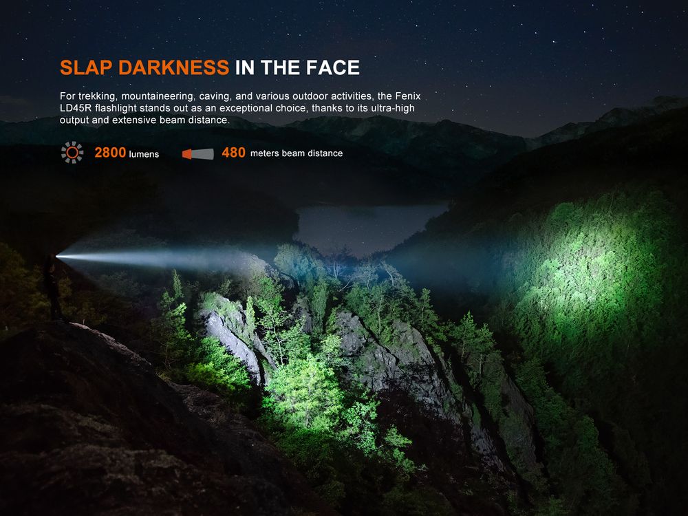 Senter LED Fenix LD45R Digital Focusing output 2800 lumens, tahan air, untuk petualangan outdoor