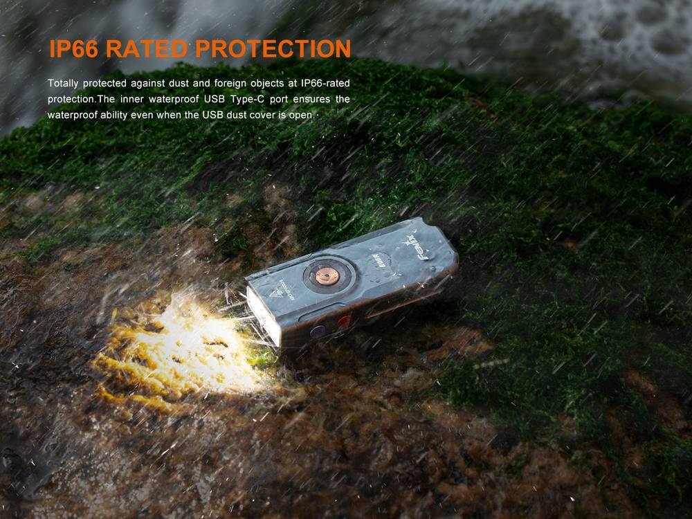 fenix e06r senter mini multifungsi cool white + ultraviolet + red laser + rgb ring