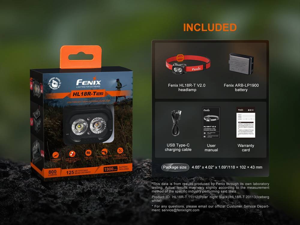 senter kepala Fenix HL18R-T V2.0 lightweight trail running headlamp