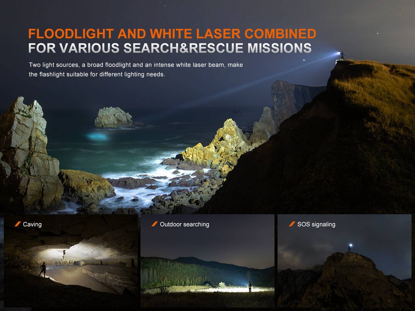 Senter searchlight Fenix LR36R dengan white light laser