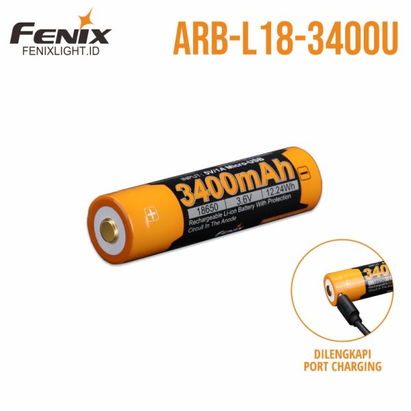 Baterai Lithium-ion Fenix ARB-L18-3400U 18650 dengan port USB