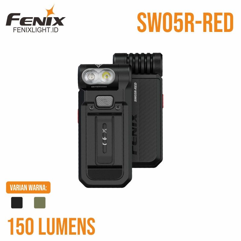 Senter Fenix SW05R-RED dengan cahaya merah dan klip badan