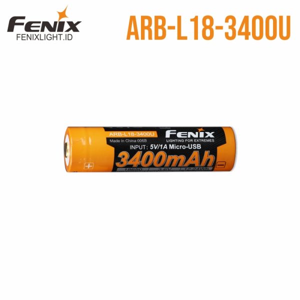 Baterai Lithium-ion Fenix ARB-L18-3400U 18650 dengan port USB
