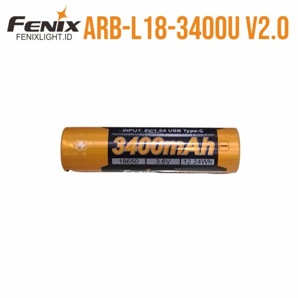Baterai Lithium-ion Fenix ARB-L18-3400U V2.0 18650 dengan port USB