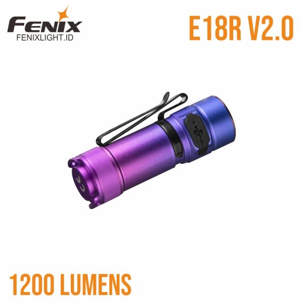 Senter Fenix E18R V2.0 Nebula isi ulang, desain kompak, fitur magnetik.