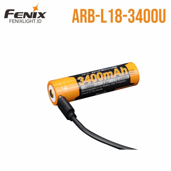 Baterai Lithium-ion Fenix ARB-L18-3400U 18650 dengan port USB