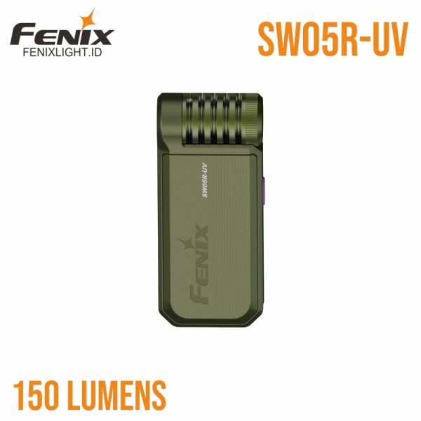 Senter Fenix SW05R-UV dengan cahaya UV dan klip badan