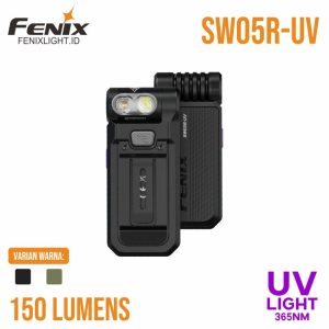 Senter Fenix SW05R-UV dengan cahaya UV dan klip badan