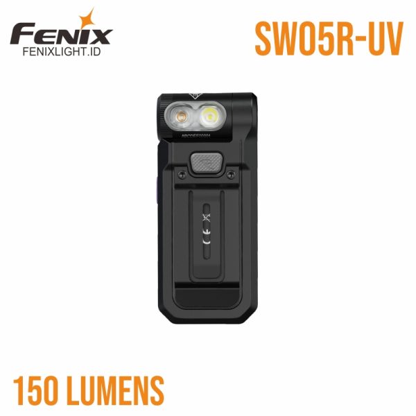 Senter Fenix SW05R-UV dengan cahaya UV dan klip badan