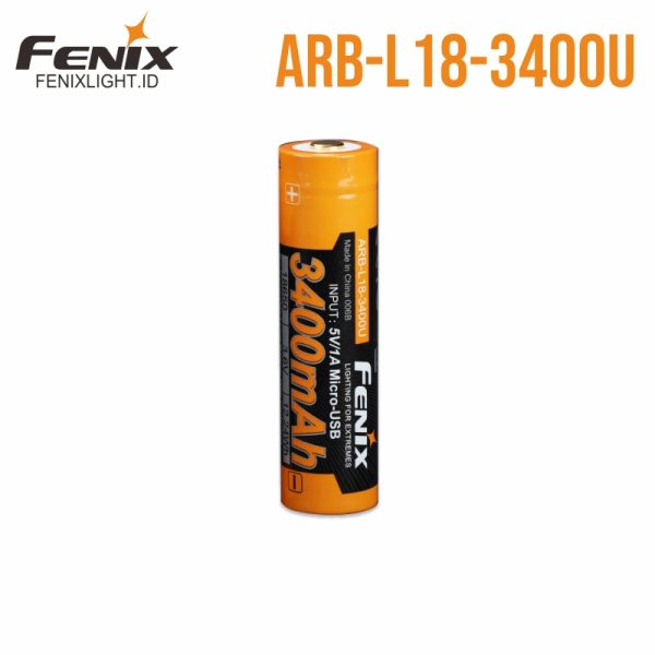 Baterai Lithium-ion Fenix ARB-L18-3400U 18650 dengan port USB