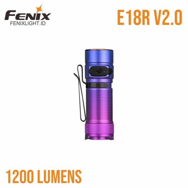 Senter Fenix E18R V2.0 Nebula isi ulang, desain kompak, fitur magnetik.
