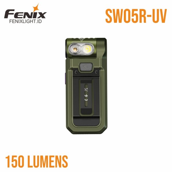 Senter Fenix SW05R-UV dengan cahaya UV dan klip badan