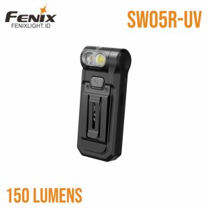Senter Fenix SW05R-UV dengan cahaya UV dan klip badan