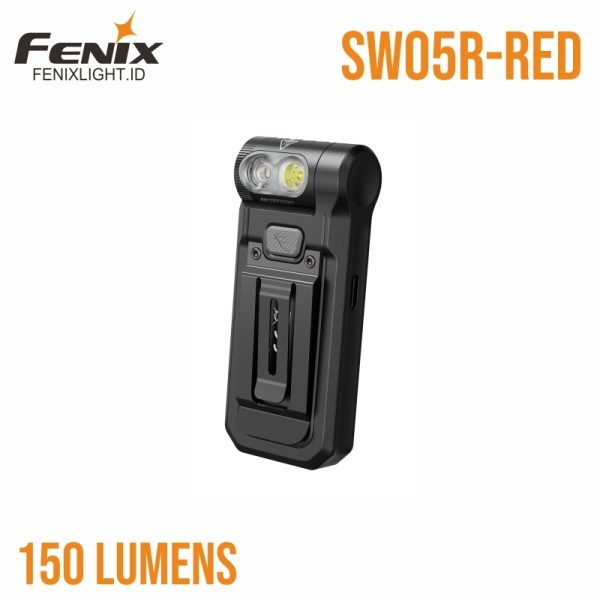 Senter Fenix SW05R-RED dengan cahaya merah dan klip badan