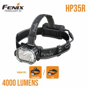 Fenix HP35R headlamp - 4000 lumens, 450m beam, rechargeable, USB-C, IP66 waterproof, search and rescue gear, LED lighting, professional outdoor equipment.